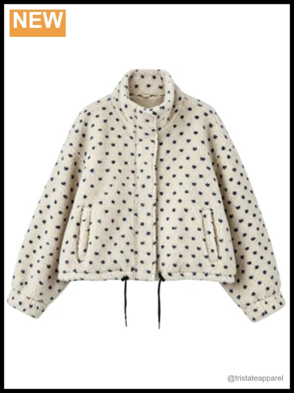 Women's Sherpa Fleece Jacket Polka Dot Zip Up Cropped Coat Pockets